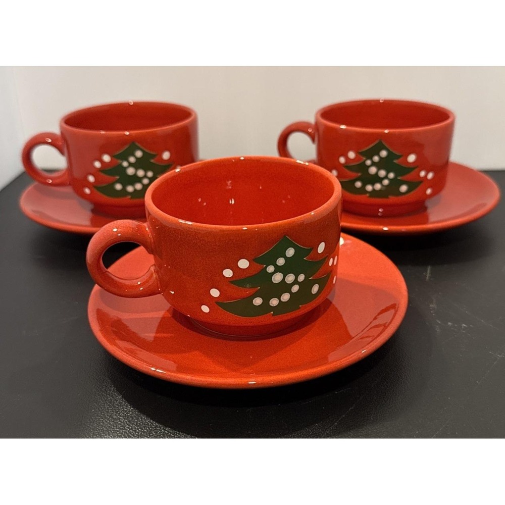 Waechtersbach Germany Christmas Tree Tea Cup Teacup Saucer Plate Set Of 3